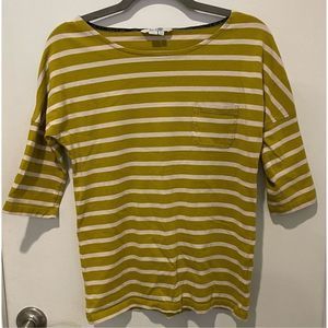 Boden Olive Green and Cream Striped Boatneck Top
